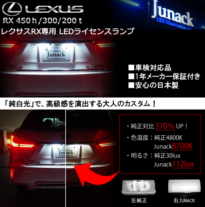 レクサス RX専用 LEDライセンスランプ(ジュナック)の販売ページです