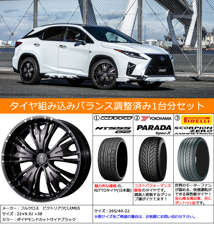 レクサス RX用 ホイール&タイヤセット(フルクロス ビクトリアクロスMG5・22インチ)