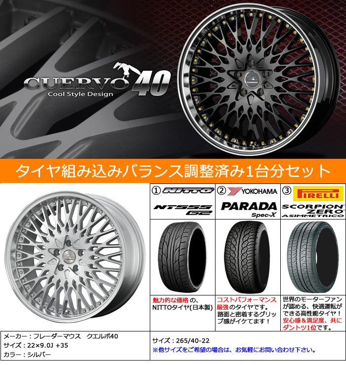 レクサス RX用 ホイール&タイヤセット(フレーダーマウス クエルボ40・22インチ)